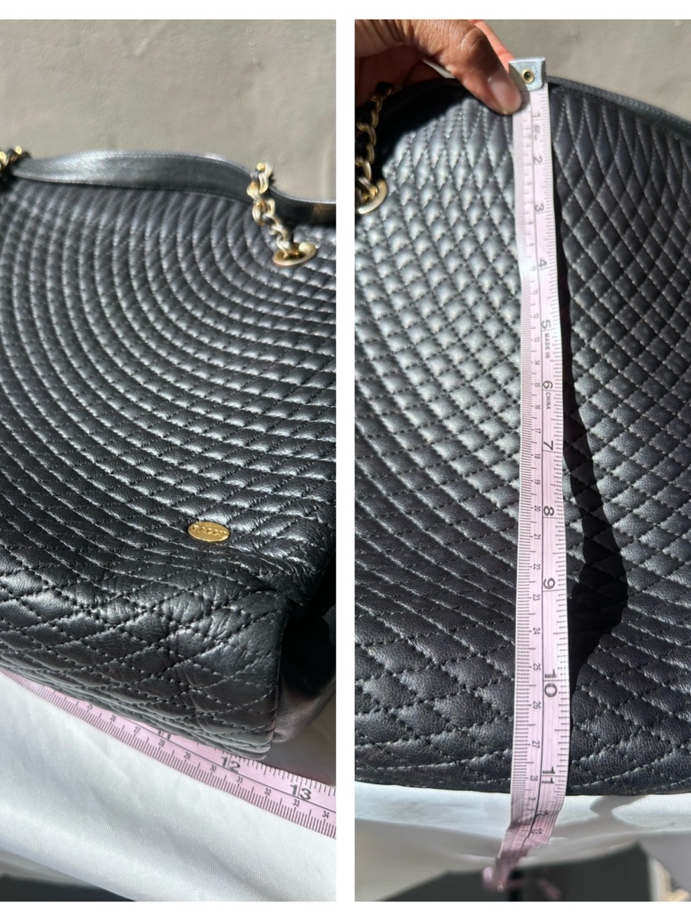 BALLY Black Quilted Lambskin Tote Chain Shoulder Bag Gold Italy - Picture 12 of 16
